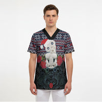 New Zealand Hei Tiki Christmas In July Scrub Top Pohutukawa Santa Xmas Polynesian Pattern LT22 - Polynesian Pride