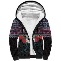 New Zealand Hei Tiki Christmas In July Sherpa Hoodie Pohutukawa Santa Xmas Polynesian Pattern LT22 Unisex Black - Polynesian Pride