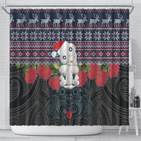 New Zealand Hei Tiki Christmas In July Shower Curtain Pohutukawa Santa Xmas Polynesian Pattern LT22 - Polynesian Pride