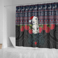 New Zealand Hei Tiki Christmas In July Shower Curtain Pohutukawa Santa Xmas Polynesian Pattern LT22 - Polynesian Pride