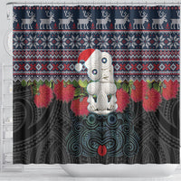 New Zealand Hei Tiki Christmas In July Shower Curtain Pohutukawa Santa Xmas Polynesian Pattern LT22 - Polynesian Pride