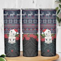 New Zealand Hei Tiki Christmas In July Skinny Tumbler Pohutukawa Santa Xmas Polynesian Pattern LT22 - Polynesian Pride