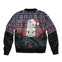 New Zealand Hei Tiki Christmas In July Sleeve Zip Bomber Jacket Pohutukawa Santa Xmas Polynesian Pattern LT22 - Polynesian Pride