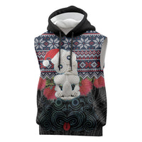 New Zealand Hei Tiki Christmas In July Sleeveless Hoodie Pohutukawa Santa Xmas Polynesian Pattern LT22 Black - Polynesian Pride