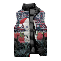New Zealand Hei Tiki Christmas In July Sleeveless Puffer Jacket Pohutukawa Santa Xmas Polynesian Pattern LT22 - Polynesian Pride