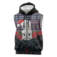 New Zealand Hei Tiki Christmas In July Sleeveless Zip Hoodie Pohutukawa Santa Xmas Polynesian Pattern LT22 Black - Polynesian Pride