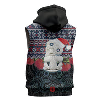 New Zealand Hei Tiki Christmas In July Sleeveless Zip Hoodie Pohutukawa Santa Xmas Polynesian Pattern LT22 - Polynesian Pride