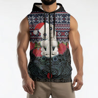 New Zealand Hei Tiki Christmas In July Sleeveless Zip Hoodie Pohutukawa Santa Xmas Polynesian Pattern LT22 - Polynesian Pride
