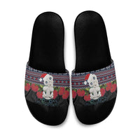 New Zealand Hei Tiki Christmas In July Slide Sandals Pohutukawa Santa Xmas Polynesian Pattern LT22 Black - Polynesian Pride