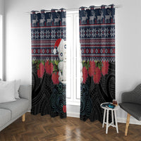 New Zealand Hei Tiki Christmas In July Window Curtain Pohutukawa Santa Xmas Polynesian Pattern LT22 With Grommets Black - Polynesian Pride