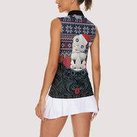 New Zealand Hei Tiki Christmas In July Women Sleeveless Polo Shirt Pohutukawa Santa Xmas Polynesian Pattern LT22 - Polynesian Pride