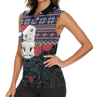 New Zealand Hei Tiki Christmas In July Women Sleeveless Polo Shirt Pohutukawa Santa Xmas Polynesian Pattern LT22 - Polynesian Pride