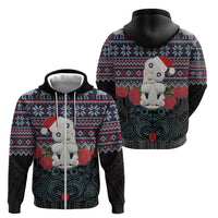 New Zealand Hei Tiki Christmas In July Zip Hoodie Pohutukawa Santa Xmas Polynesian Pattern LT22 - Polynesian Pride