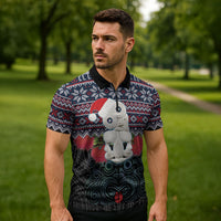 New Zealand Hei Tiki Christmas In July Zipper Polo Shirt Pohutukawa Santa Xmas Polynesian Pattern LT22 - Polynesian Pride
