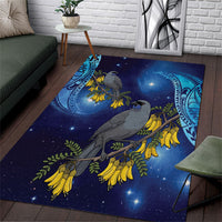 New Zealand Kokako Bird Area Rug Kowhai Galaxy Style Polynesian Pattern LT22 Blue - Polynesian Pride
