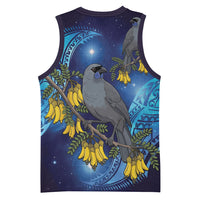 New Zealand Kokako Bird Basketball Jersey Kowhai Galaxy Style Polynesian Pattern LT22 - Polynesian Pride