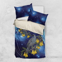 New Zealand Kokako Bird Bedding Set Kowhai Galaxy Style Polynesian Pattern LT22 US Twin 172cm x 218cm Blue - Polynesian Pride