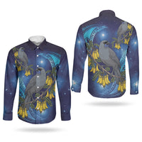 New Zealand Kokako Bird Couples Matching Long Sleeve Bodycon Dress and Long Sleeve Button Shirt Kowhai Galaxy Style Polynesian Pattern LT22 - Polynesian Pride