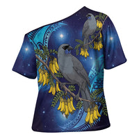 New Zealand Kokako Bird Cross Shoulder Shirt Kowhai Galaxy Style Polynesian Pattern LT22 - Polynesian Pride