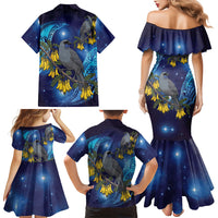 New Zealand Kokako Bird Family Matching Mermaid Dress and Hawaiian Shirt Kowhai Galaxy Style Polynesian Pattern LT22 - Polynesian Pride