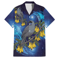 New Zealand Kokako Bird Family Matching Off The Shoulder Long Sleeve Dress and Hawaiian Shirt Kowhai Galaxy Style Polynesian Pattern LT22 Dad's Shirt - Short Sleeve Blue - Polynesian Pride