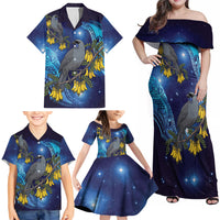 New Zealand Kokako Bird Family Matching Off Shoulder Maxi Dress and Hawaiian Shirt Kowhai Galaxy Style Polynesian Pattern LT22 - Polynesian Pride