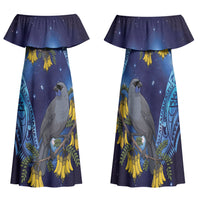 New Zealand Kokako Bird Family Matching Off Shoulder Maxi Dress and Hawaiian Shirt Kowhai Galaxy Style Polynesian Pattern LT22 Mom's Dress Blue - Polynesian Pride