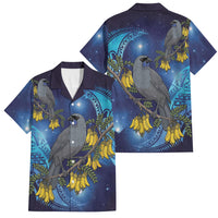 New Zealand Kokako Bird Family Matching Off Shoulder Maxi Dress and Hawaiian Shirt Kowhai Galaxy Style Polynesian Pattern LT22 Dad's Shirt - Short Sleeve Blue - Polynesian Pride