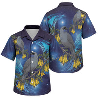 New Zealand Kokako Bird Family Matching Off Shoulder Short Dress and Hawaiian Shirt Kowhai Galaxy Style Polynesian Pattern LT22 Son's Shirt Blue - Polynesian Pride