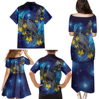 New Zealand Kokako Bird Family Matching Puletasi and Hawaiian Shirt Kowhai Galaxy Style Polynesian Pattern LT22 - Polynesian Pride