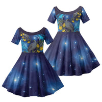 New Zealand Kokako Bird Family Matching Short Sleeve Bodycon Dress and Hawaiian Shirt Kowhai Galaxy Style Polynesian Pattern LT22 Daughter's Dress Blue - Polynesian Pride