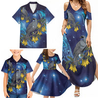 New Zealand Kokako Bird Family Matching Summer Maxi Dress and Hawaiian Shirt Kowhai Galaxy Style Polynesian Pattern LT22 - Polynesian Pride