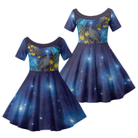 New Zealand Kokako Bird Family Matching Summer Maxi Dress and Hawaiian Shirt Kowhai Galaxy Style Polynesian Pattern LT22 Daughter's Dress Blue - Polynesian Pride