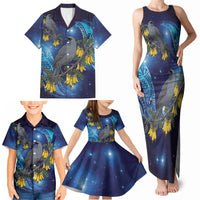 New Zealand Kokako Bird Family Matching Tank Maxi Dress and Hawaiian Shirt Kowhai Galaxy Style Polynesian Pattern LT22 - Polynesian Pride
