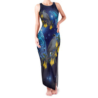 New Zealand Kokako Bird Family Matching Tank Maxi Dress and Hawaiian Shirt Kowhai Galaxy Style Polynesian Pattern LT22 Mom's Dress Blue - Polynesian Pride