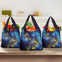 New Zealand Kokako Bird Grocery Bag Kowhai Galaxy Style Polynesian Pattern LT22 3-pack One Size Blue - Polynesian Pride
