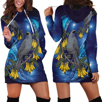 New Zealand Kokako Bird Hoodie Dress Kowhai Galaxy Style Polynesian Pattern LT22 - Polynesian Pride