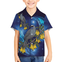 New Zealand Kokako Bird Kid Hawaiian Shirt Kowhai Galaxy Style Polynesian Pattern LT22 Kid Blue - Polynesian Pride