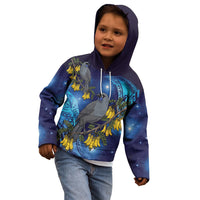 New Zealand Kokako Bird Kid Hoodie Kowhai Galaxy Style Polynesian Pattern LT22 - Polynesian Pride