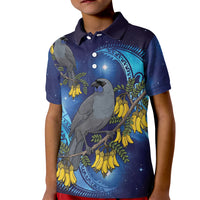 New Zealand Kokako Bird Kid Polo Shirt Kowhai Galaxy Style Polynesian Pattern LT22 Kid Blue - Polynesian Pride