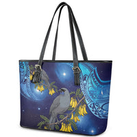 New Zealand Kokako Bird Leather Tote Bag Kowhai Galaxy Style Polynesian Pattern LT22 - Polynesian Pride