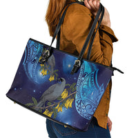 New Zealand Kokako Bird Leather Tote Bag Kowhai Galaxy Style Polynesian Pattern LT22 - Polynesian Pride