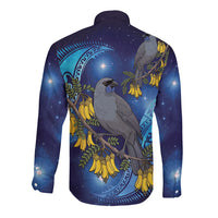 New Zealand Kokako Bird Long Sleeve Button Shirt Kowhai Galaxy Style Polynesian Pattern LT22 - Polynesian Pride