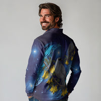 New Zealand Kokako Bird Long Sleeve Polo Shirt Kowhai Galaxy Style Polynesian Pattern LT22 - Polynesian Pride