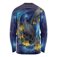 New Zealand Kokako Bird Long Sleeve Shirt Kowhai Galaxy Style Polynesian Pattern LT22 - Polynesian Pride
