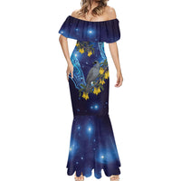New Zealand Kokako Bird Mermaid Dress Kowhai Galaxy Style Polynesian Pattern LT22 - Polynesian Pride