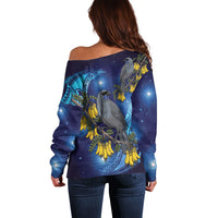 New Zealand Kokako Bird Off Shoulder Sweater Kowhai Galaxy Style Polynesian Pattern LT22 - Polynesian Pride