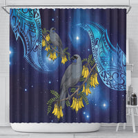 New Zealand Kokako Bird Shower Curtain Kowhai Galaxy Style Polynesian Pattern LT22 - Polynesian Pride