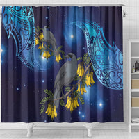 New Zealand Kokako Bird Shower Curtain Kowhai Galaxy Style Polynesian Pattern LT22 - Polynesian Pride