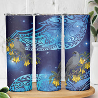 New Zealand Kokako Bird Skinny Tumbler Kowhai Galaxy Style Polynesian Pattern LT22 - Polynesian Pride